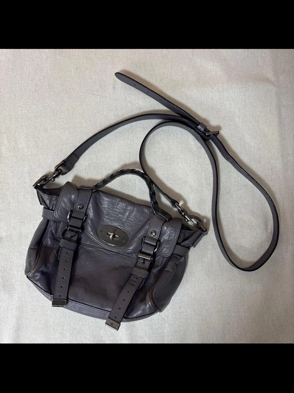 Mulberry Dark Gray Leather Shoulder Satchel